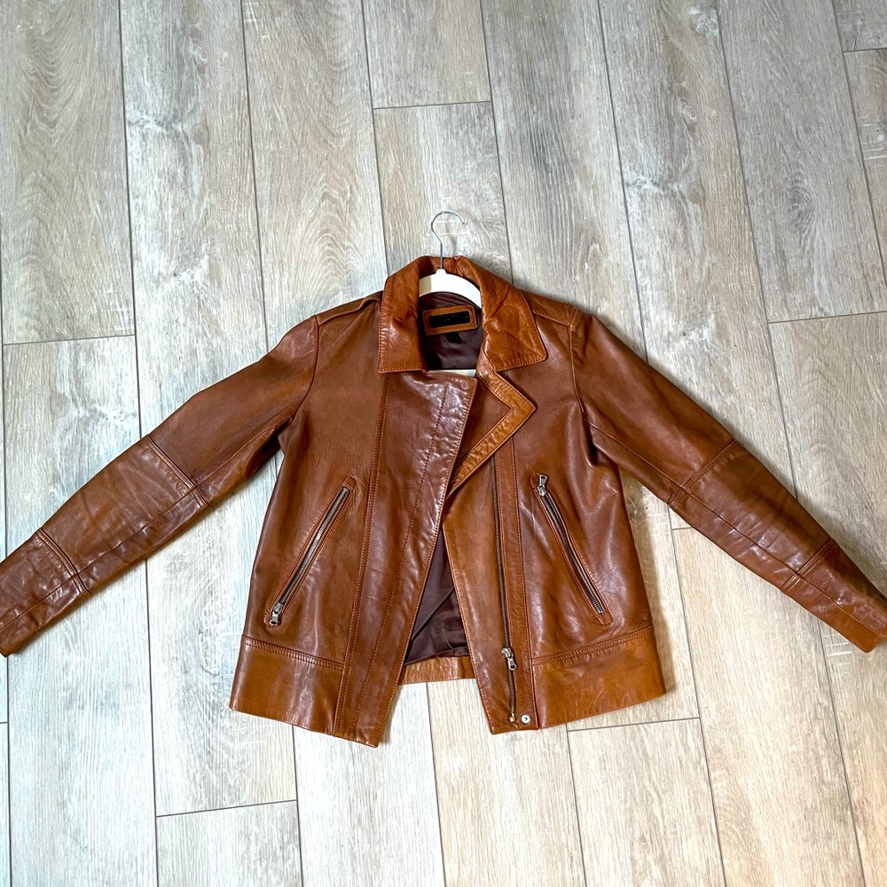 GENUINE LEATHER Brown Moto Jacket